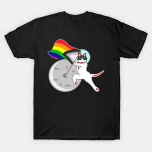 Cat astronaut on the moon pride flag T-Shirt